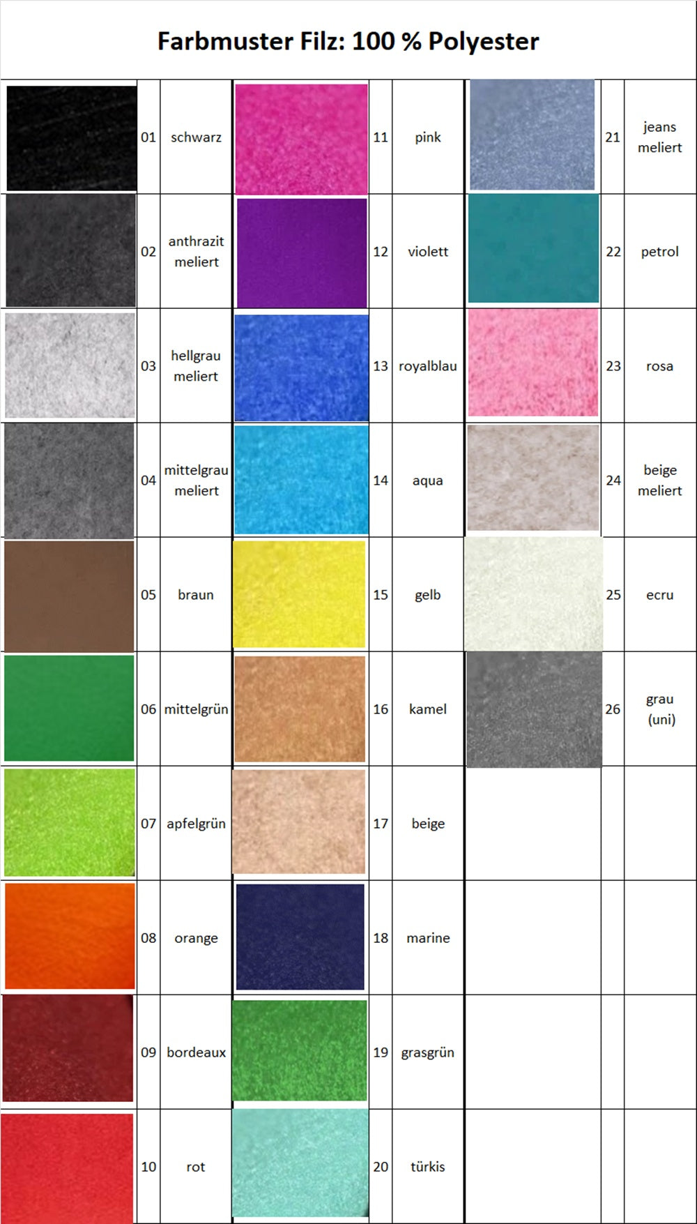 Ordnertasche Filz, Auswahl Farben