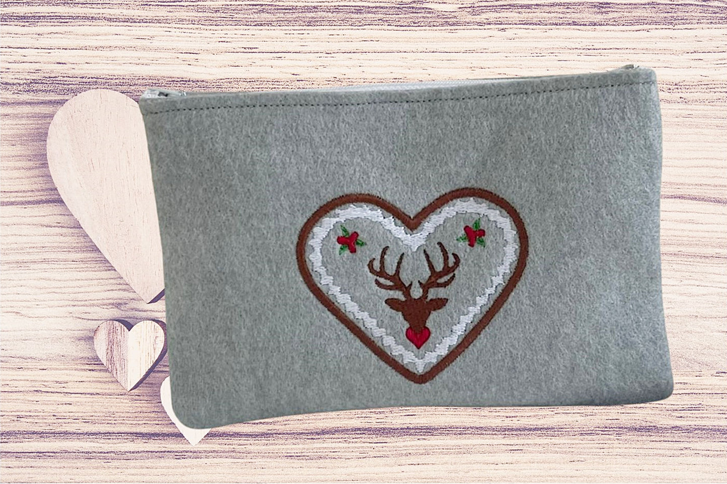 Dirndlschürzentasche bestickt, Filz, VIOLAN-Filz