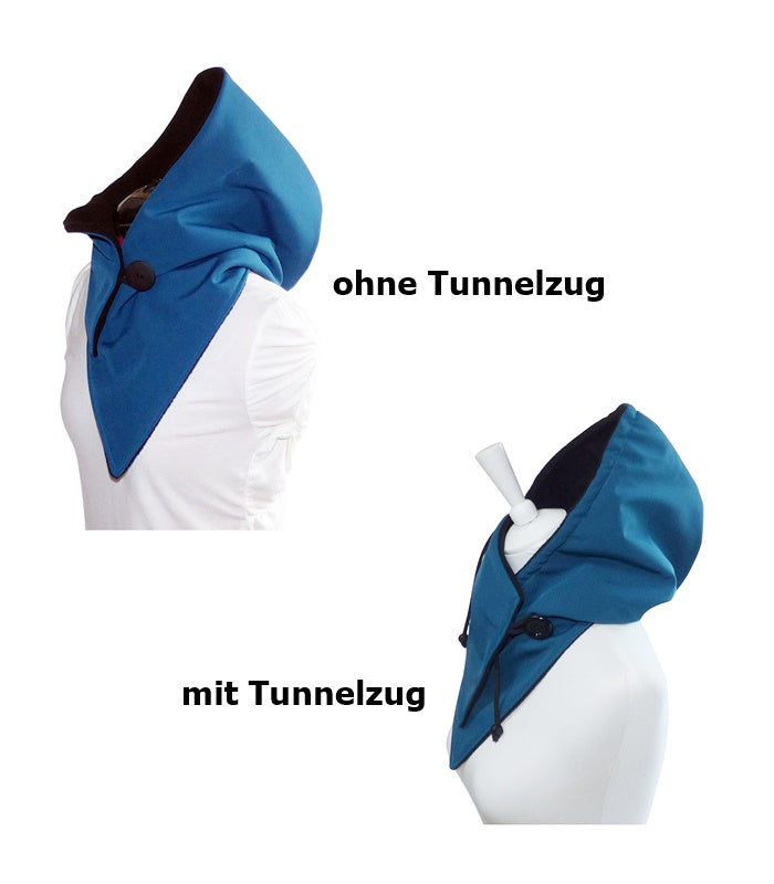 Kapuzenschal-Softshell, petrol, schwarz