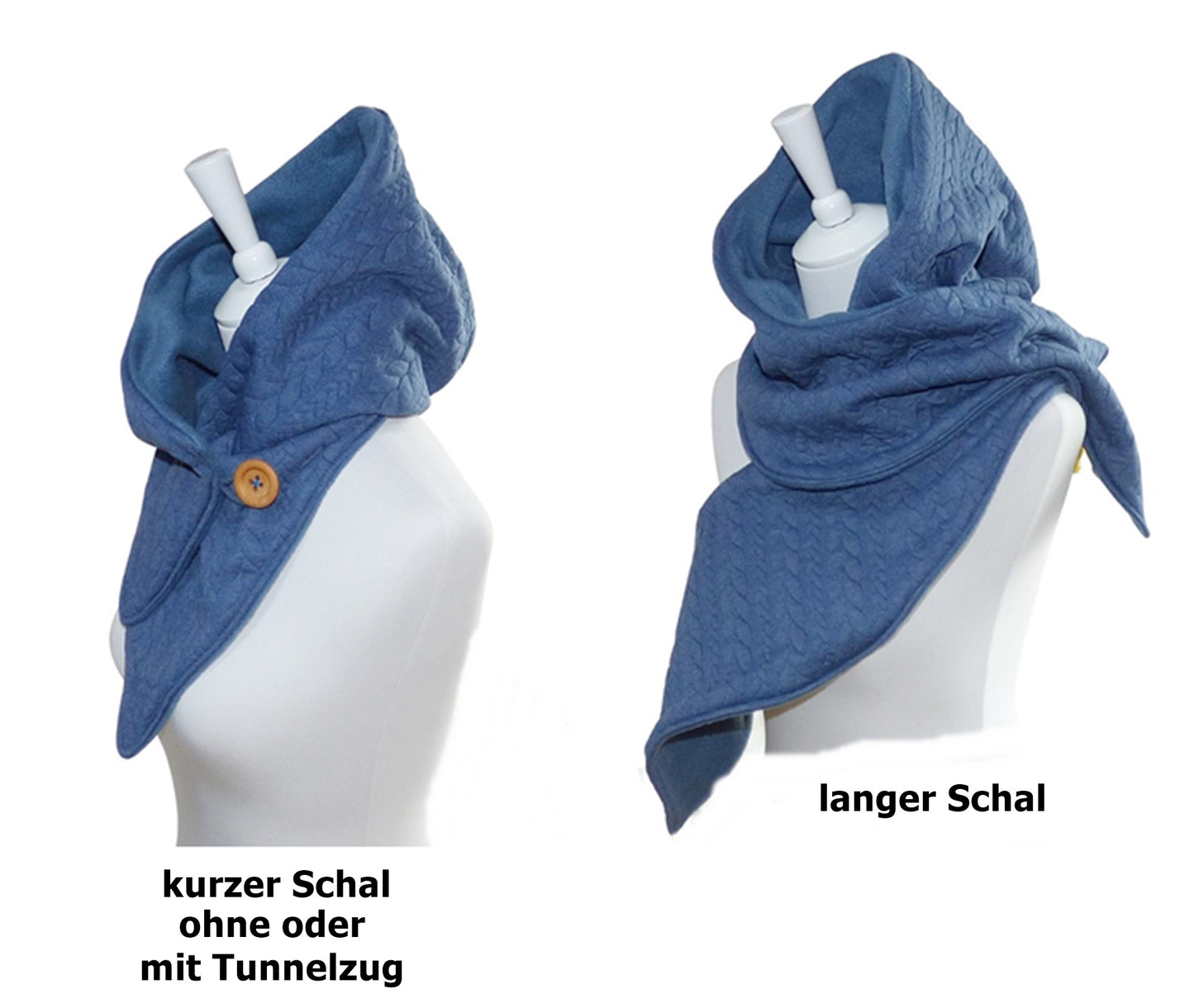 Kapuzenschal Jacquard blau mit Fleece