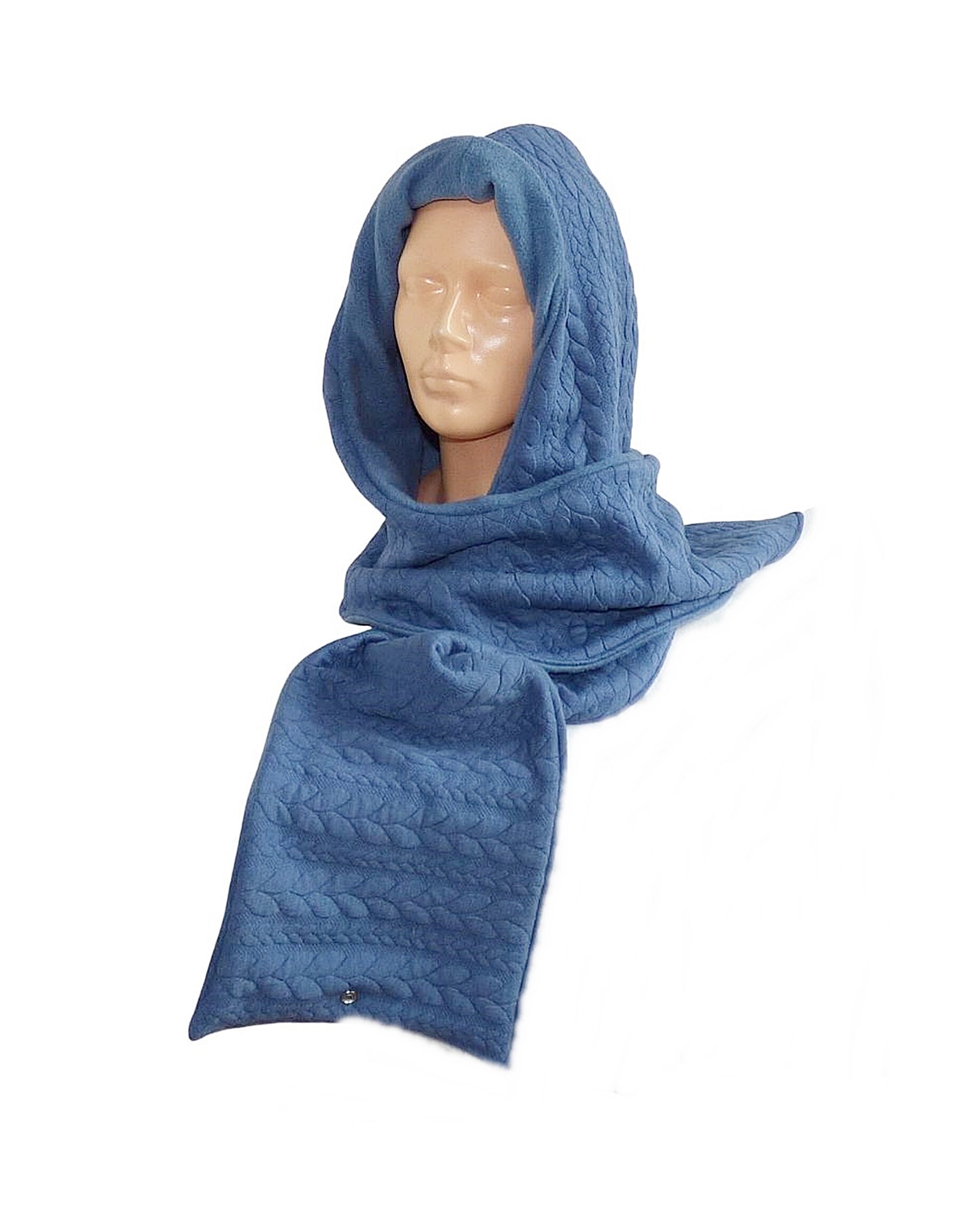 Kapuzenschal Jacquard blau mit Fleece