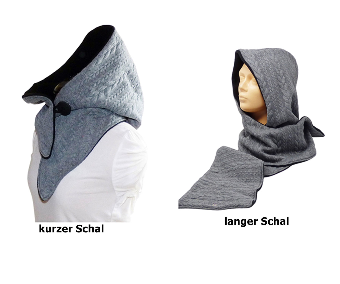 Kapuzenschal Jacquard mittelgrau schwarz