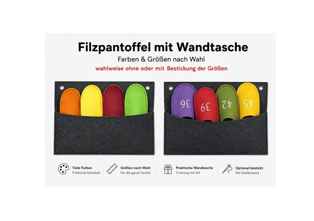 Filzpantoffeln Wandtasche Gästehausschuhe personalisiert ordentlich un