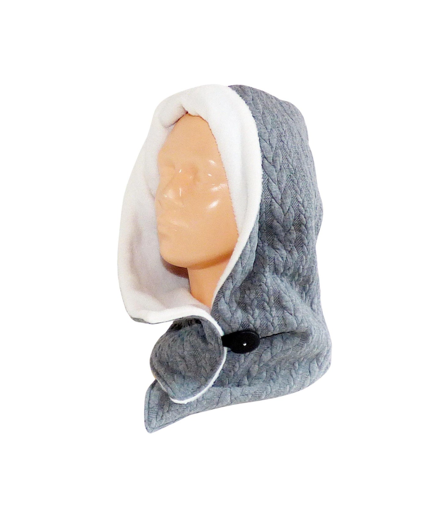 Kapuzenschal, Webstoff Zopf Jacquard grau, Fleece creme - StoffAkzente