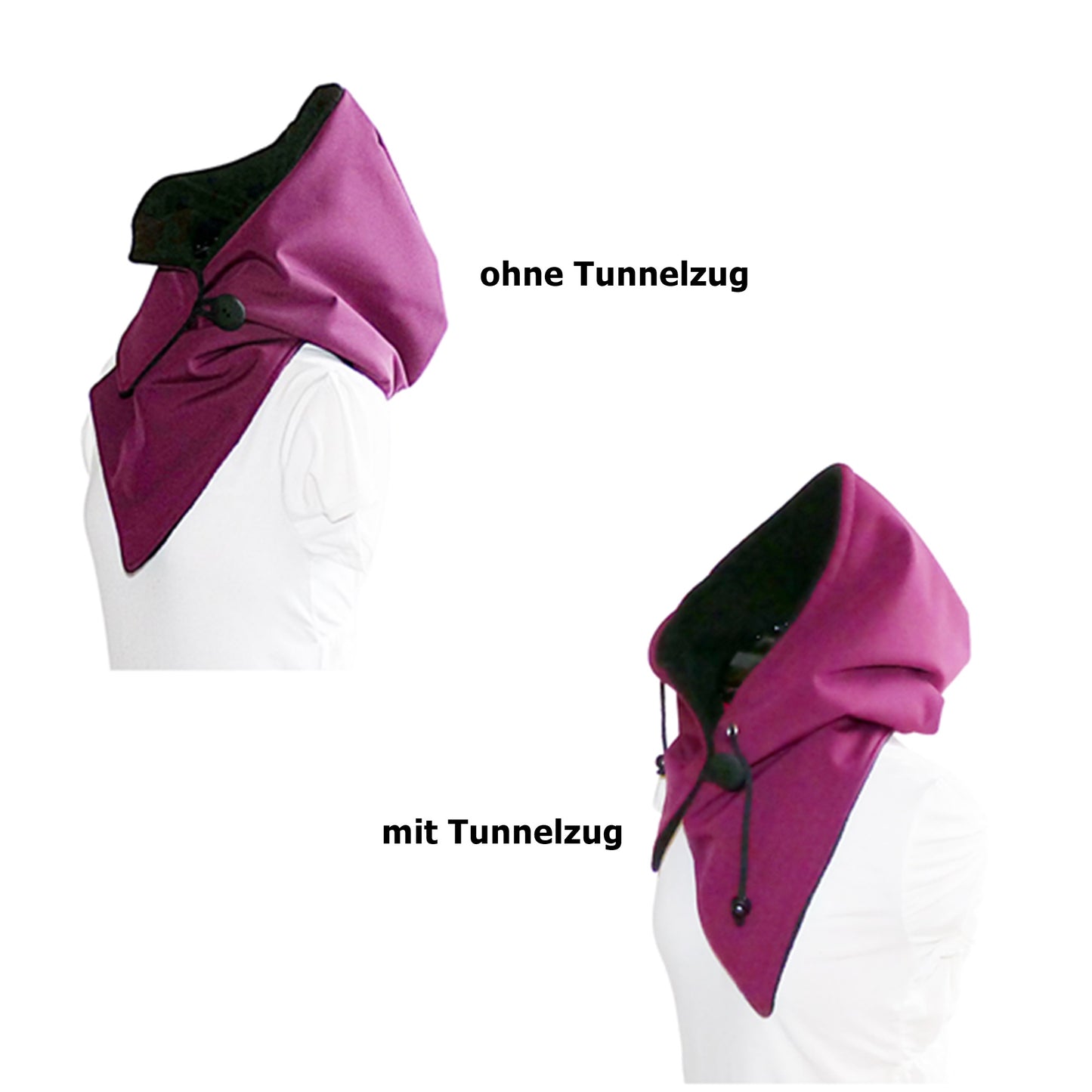 Hooded scarf softshell, berry, black