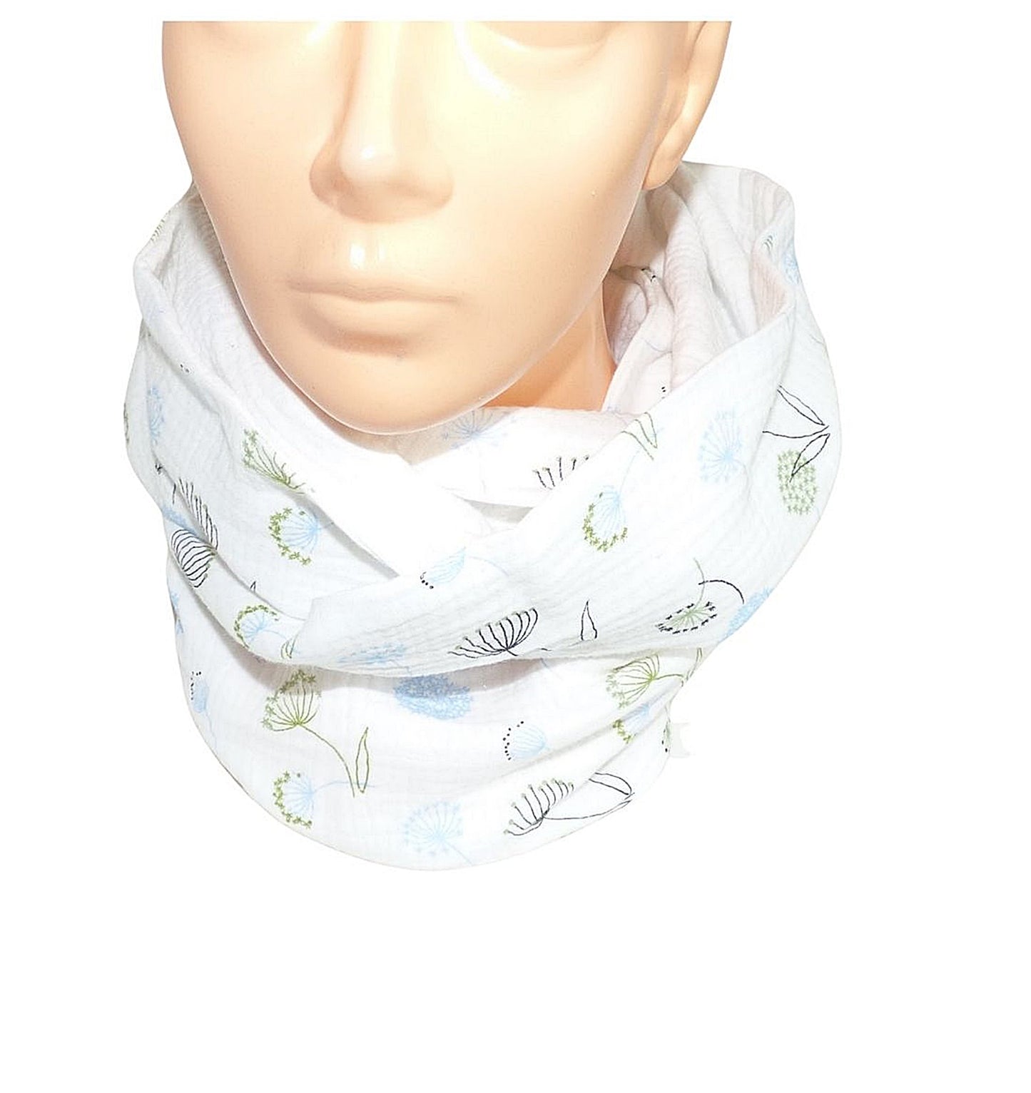 Loop muslin scarf white patterned with dandelions