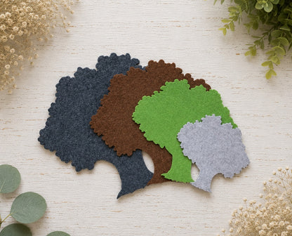 Filz-Streuteile Pflanzen und Natur aus Polyesterfilz mit Baum, Blatt, Blume, Sonne, Tanne, Wolke und Kleeblatt in verschiedenen Farben