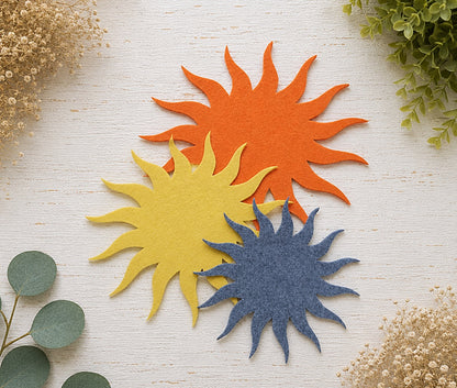 Filz-Streuteile Pflanzen und Natur aus Polyesterfilz mit Baum, Blatt, Blume, Sonne, Tanne, Wolke und Kleeblatt in verschiedenen Farben