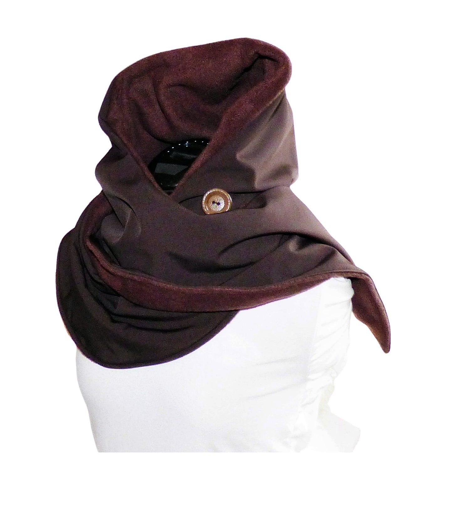 Kapuzenschal aus Softshell – braun mit langen Schalenden