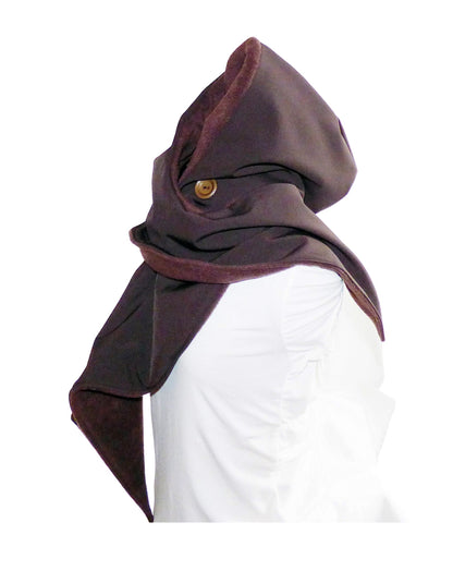 Kapuzenschal aus Softshell – braun mit langen Schalenden