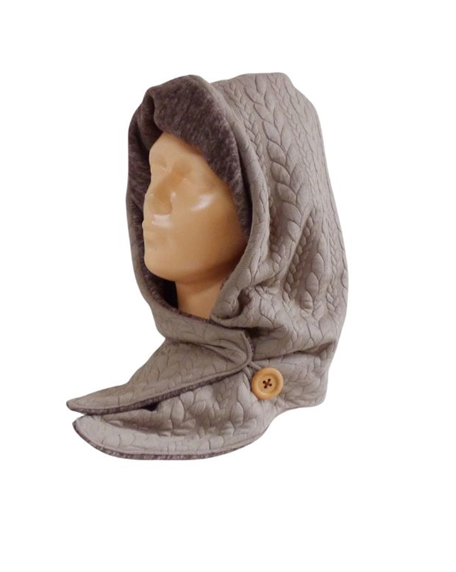 Kapuzenschal, Zopf Jacquard beige/braun-meliert