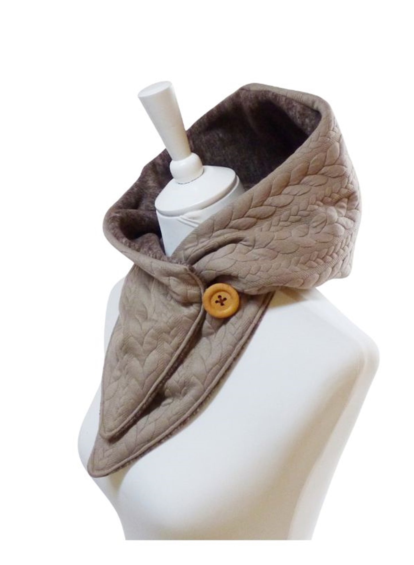 Kapuzenschal, Zopf Jacquard beige/braun-meliert