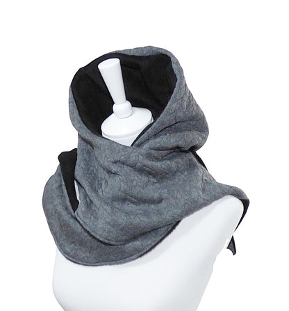 Kapuzenschal, Zopf Jacquard, mittelgrau