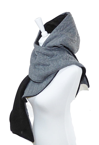 Kapuzenschal Jacquard mittelgrau schwarz lang