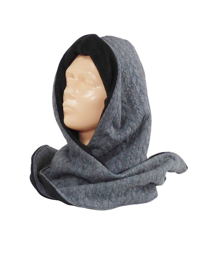 Kapuzenschal, Zopf Jacquard, mittelgrau