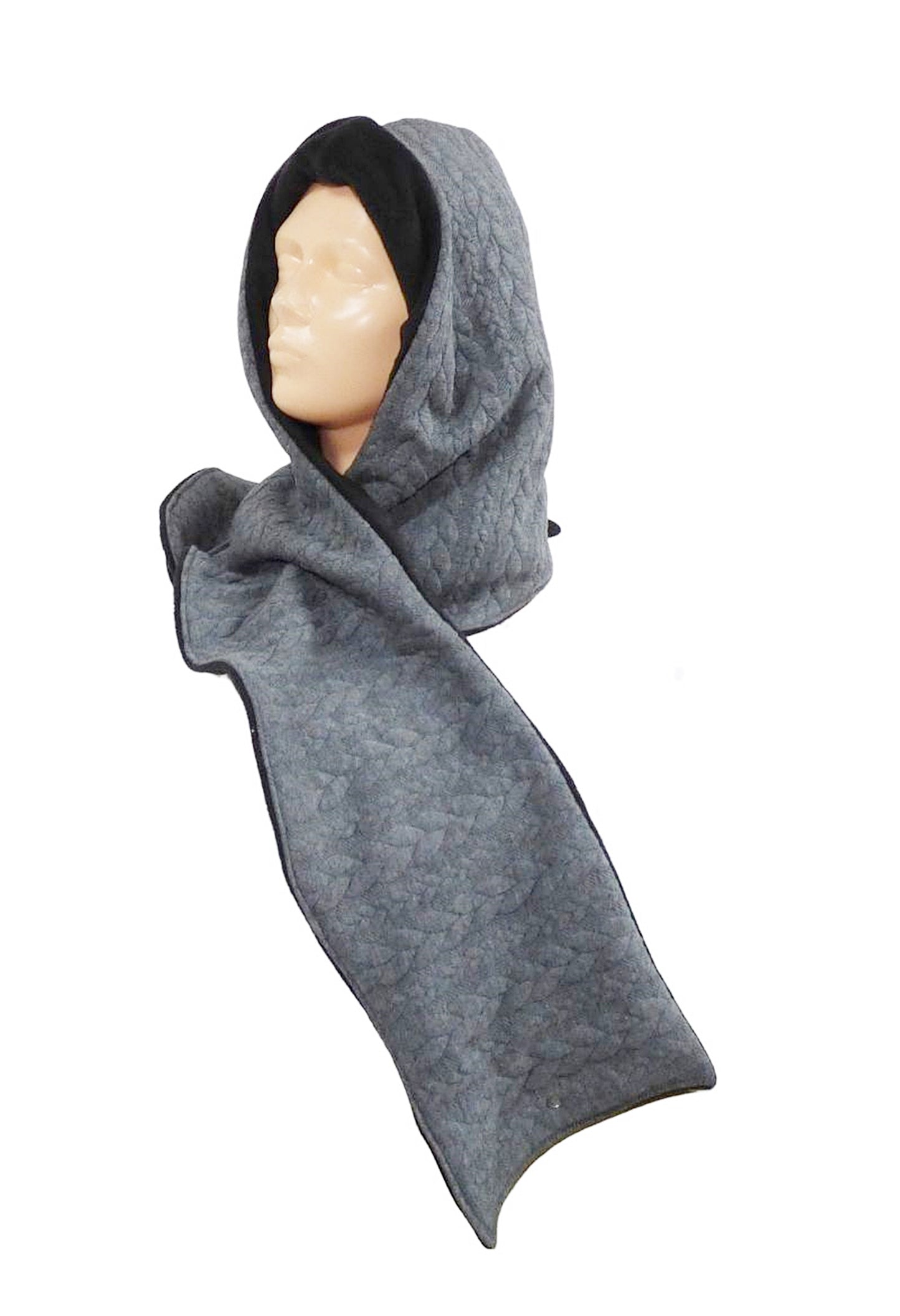 Kapuzenschal, Zopf Jacquard, mittelgrau