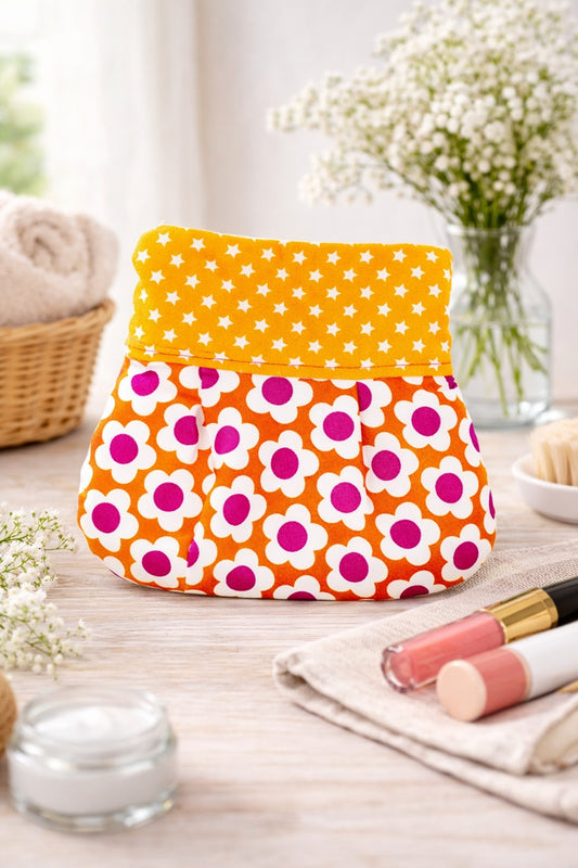 Baumwolle Kosmetiktasche Punkte & Blümchen handlich für unterwegs