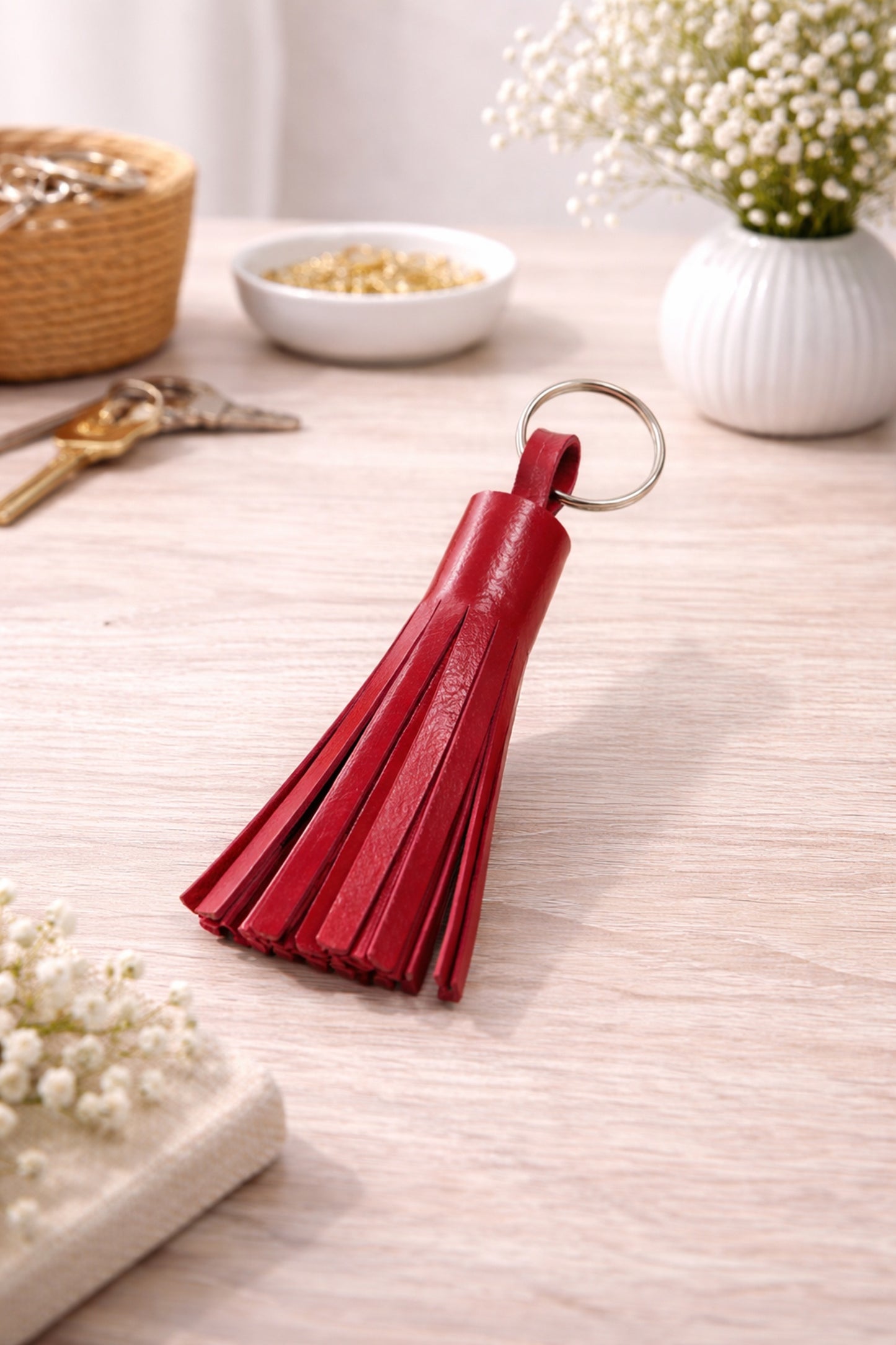 Leder Schlüsselanhänger Quaste rot