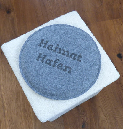 Sitzkissen Filz rund 34 cm, Lasergravur HeimatHafen