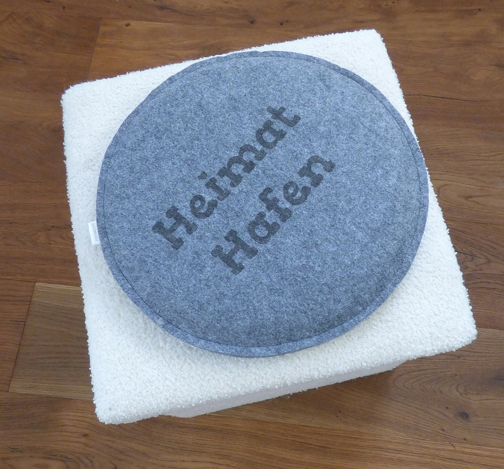 Sitzkissen Filz rund 34 cm, Lasergravur HeimatHafen