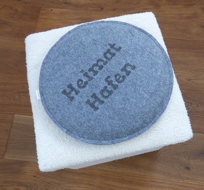 Sitzkissen Filz rund 34 cm, Lasergravur HeimatHafen