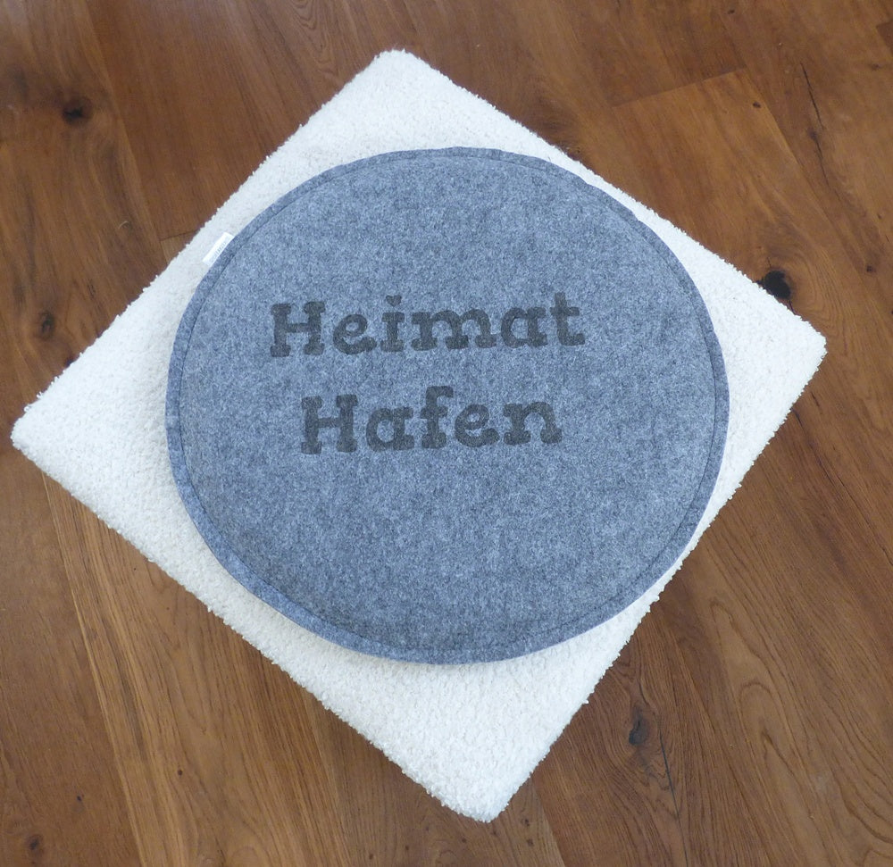 Sitzkissen Filz rund 34 cm, Lasergravur HeimatHafen
