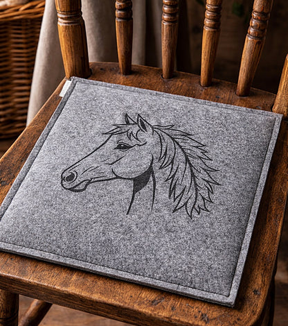 Filz Sitzkissen mit Lasergravur Pferdemotiv für stilvollen Sitzkomfort