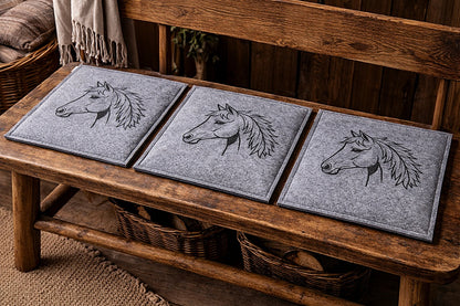 Filz Sitzkissen mit Lasergravur Pferdemotiv für stilvollen Sitzkomfort