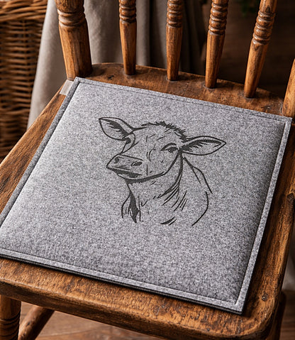 Sitzkissen aus Filz mit Lasergravur – Handgefertigt mit edlem Kuhmotiv