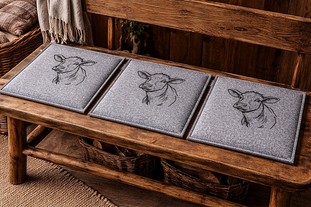 Sitzkissen aus Filz mit Lasergravur – Handgefertigt mit edlem Kuhmotiv