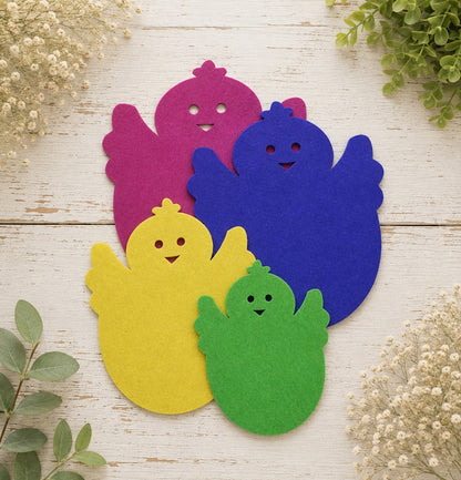 Bunte Filz-Streuteile mit verschiedenen Tiermotiven aus Polyesterfilz zum Basteln und Dekorieren, erhältlich in Einheiten zu je 10 gleichen Teilen.
