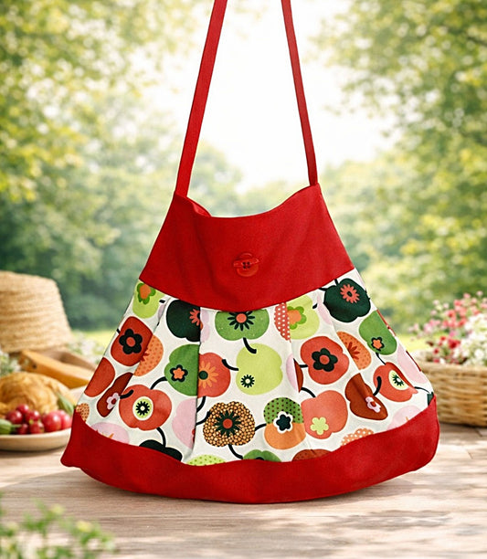 Baumwoll Schultertasche mit Apfelmuster 