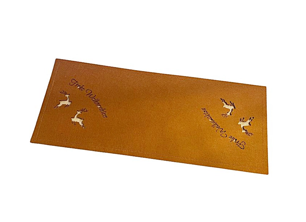 Tischläufer aus Filz mit Hirschmotiv & Schriftzug „Frohe Weihnachten“