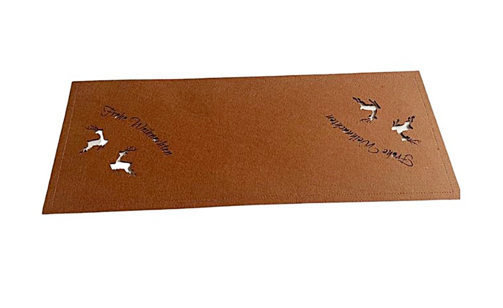 Tischläufer aus Filz mit Hirschmotiv & Schriftzug „Frohe Weihnachten“