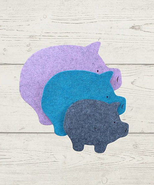 Filzuntersetzer Schwein, Größen: 8 x 6 cm, 15 x 11 cm, 20 x 15 cm, 25 x 20 cm, 30 x 25 cm, 35 x 27 cm