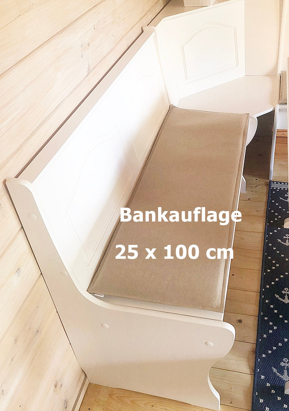 Gepolsterte Bankauflage aus Filz in  25 x 100 cm für lange Sitzbänke mit wählbarer Schaumstoffstärke