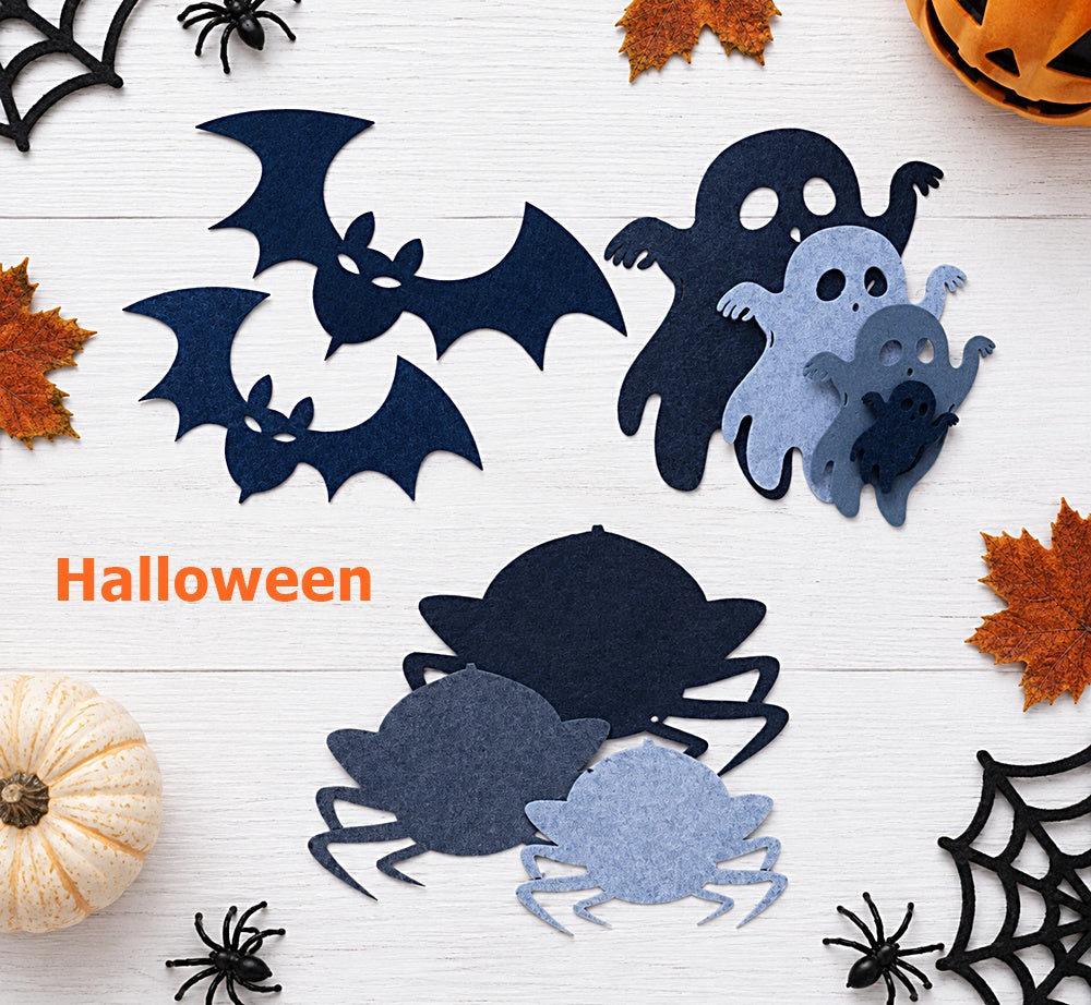 Filz-Streuteile Halloween aus Polyesterfilz mit Geist, Fledermaus, Spinne und Kürbis zum Basteln und Dekorieren