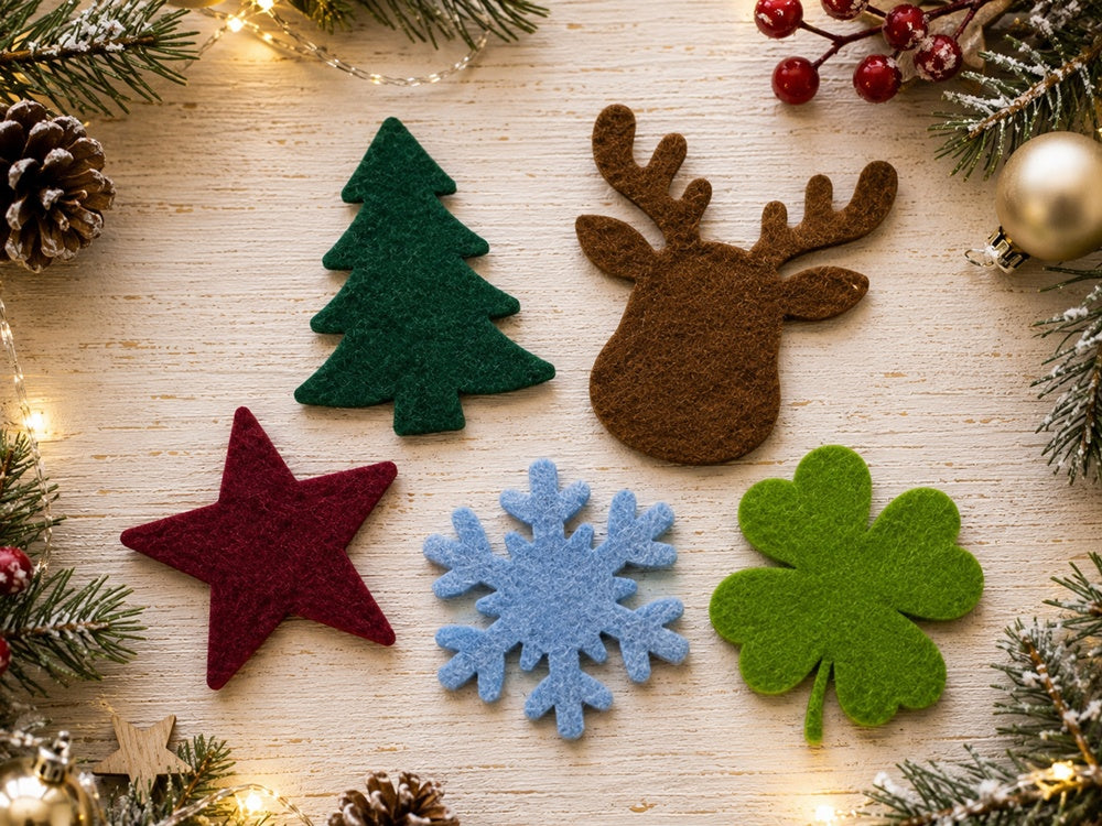 Filz-Streuteile Weihnachten und Silvester aus Polyesterfilz mit verschiedenen Weihnachts-, Winter- und Glücksmotiven zum Basteln und Dekorieren