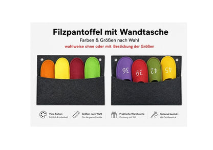 Filzpantoffeln mit Wandtasche für Gäste als stilvolle Aufbewahrung