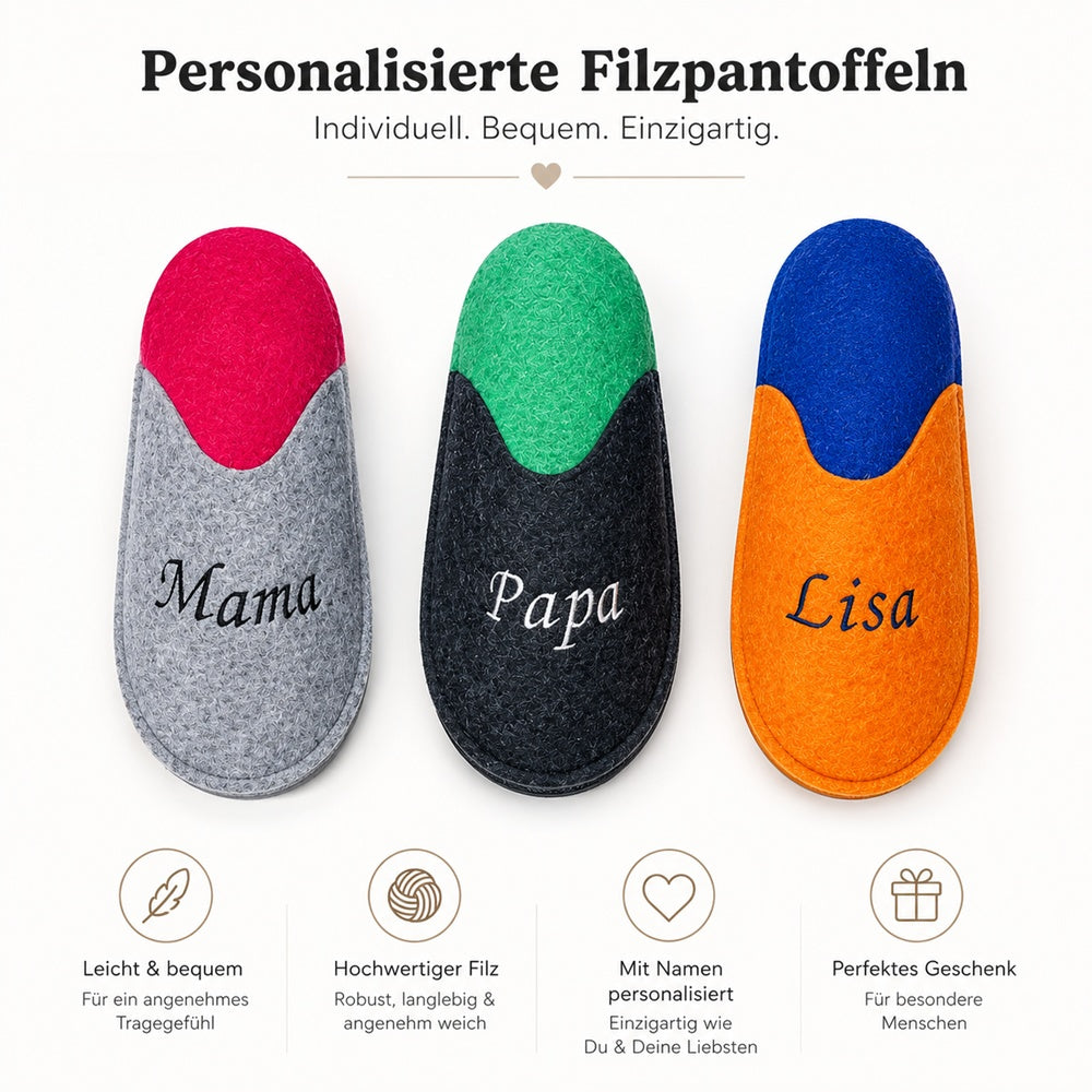 Personalisierte Filzpantoffeln mit Wunschname als gemütliche Hausschuhe