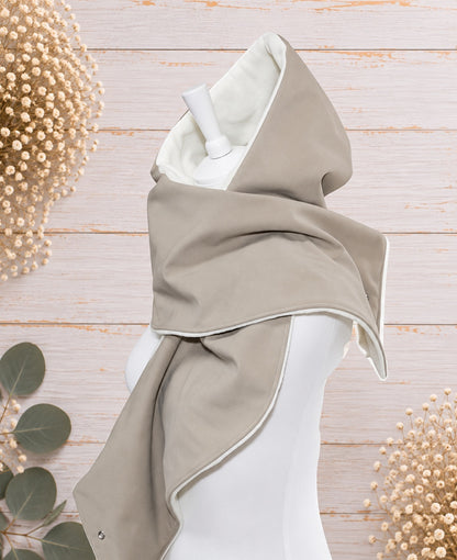 Handgefertigter Softshell Kapuzenschal mit weichem Fleecefutter, langen Schalenden und individuell wählbarer Farbkombination