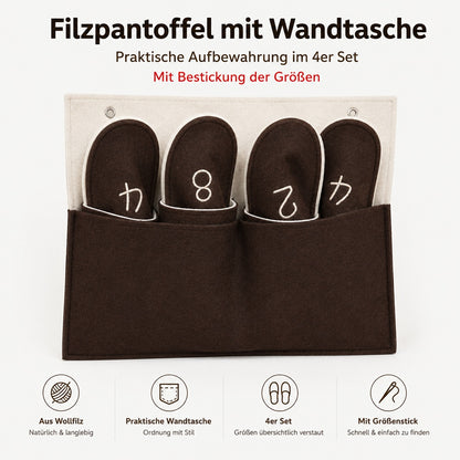 Wollfilz Pantoffeln mit Wandtasche für Gäste in braun natur