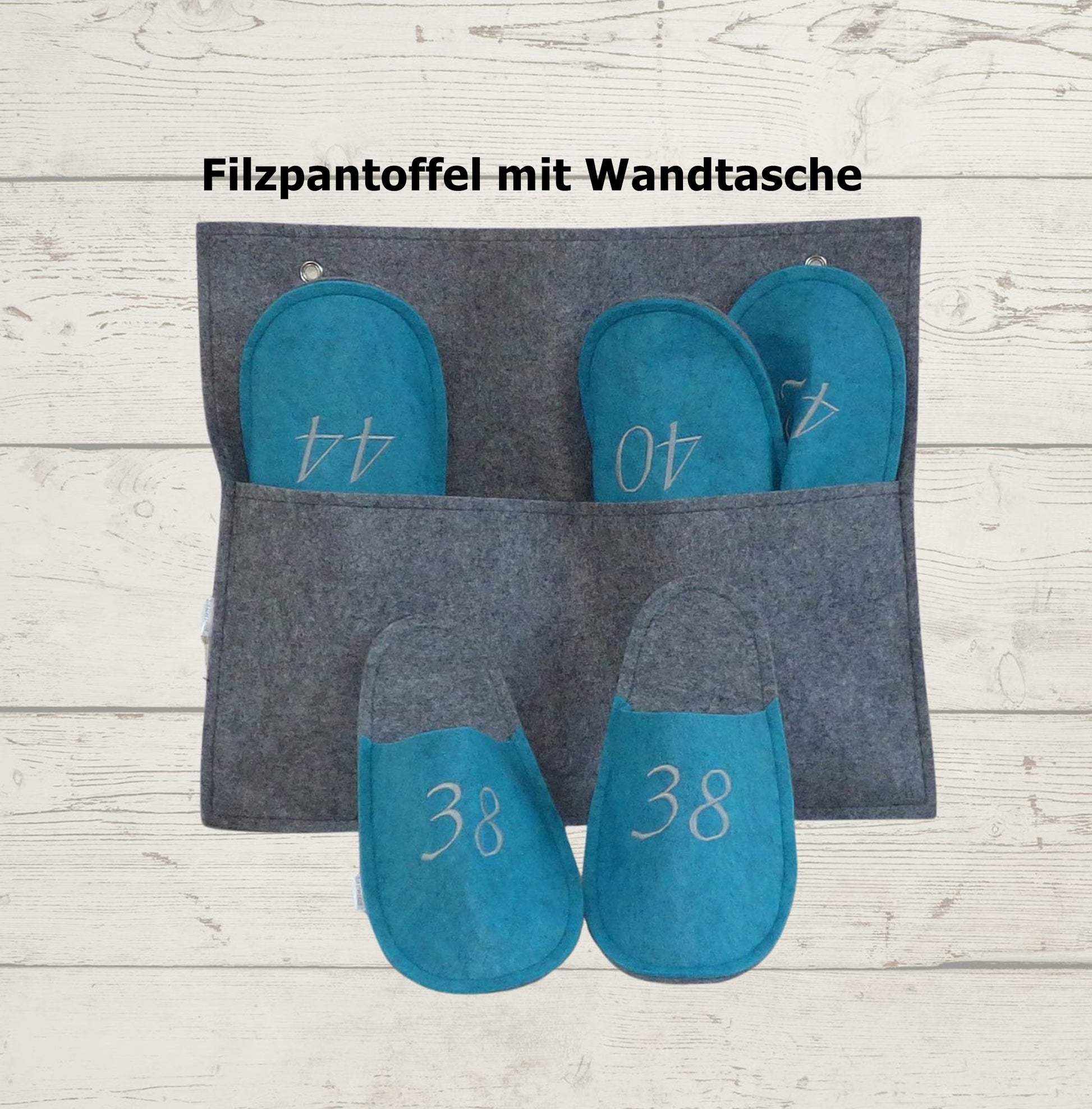 Filzpantoffel mit Wandtasche bestickt