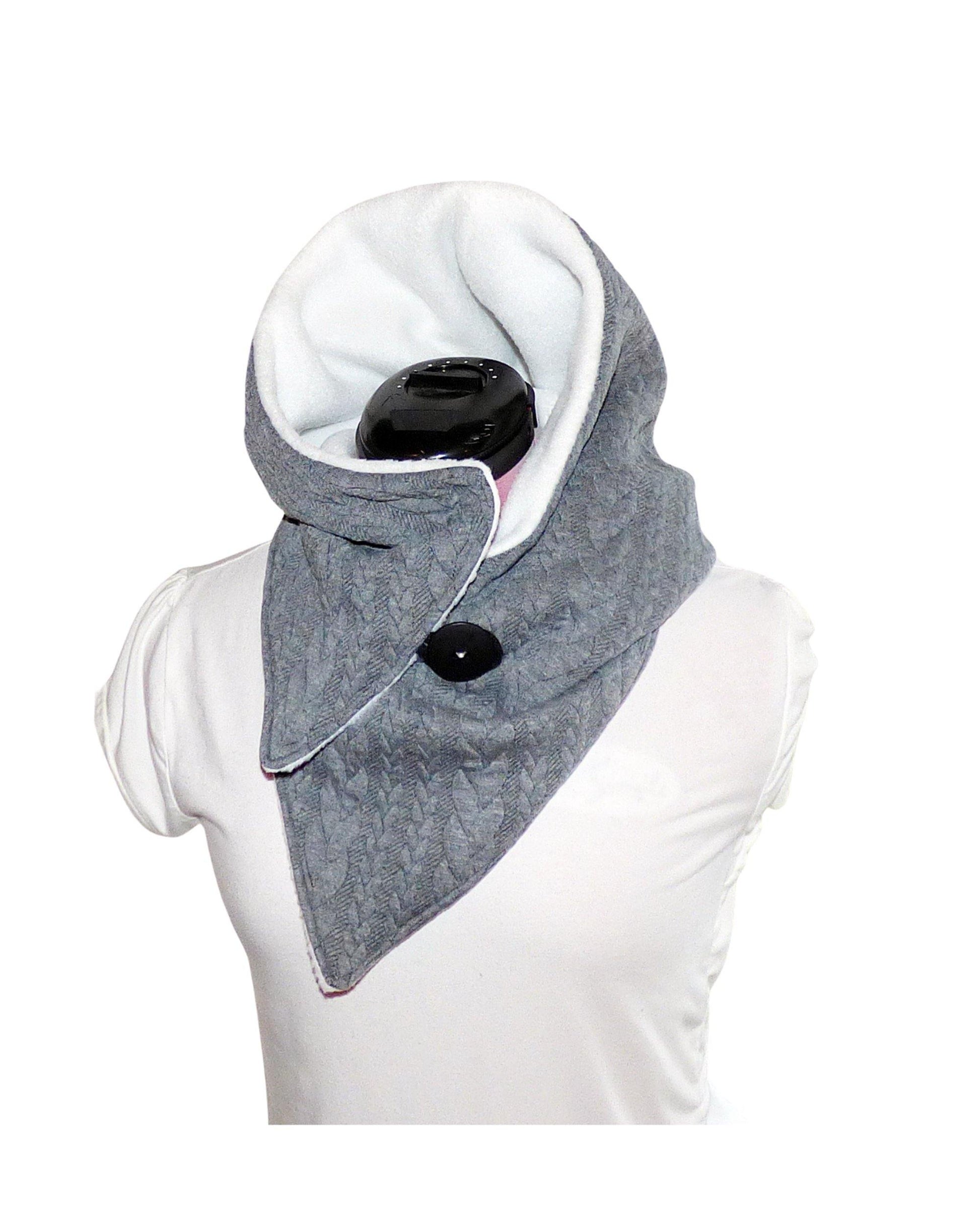 Kapuzenschal, Webstoff Zopf Jacquard grau, Fleece creme - StoffAkzente