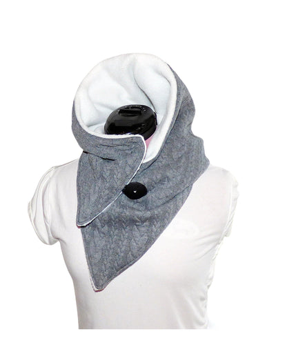 Kapuzenschal, Webstoff Zopf Jacquard grau, Fleece creme - StoffAkzente