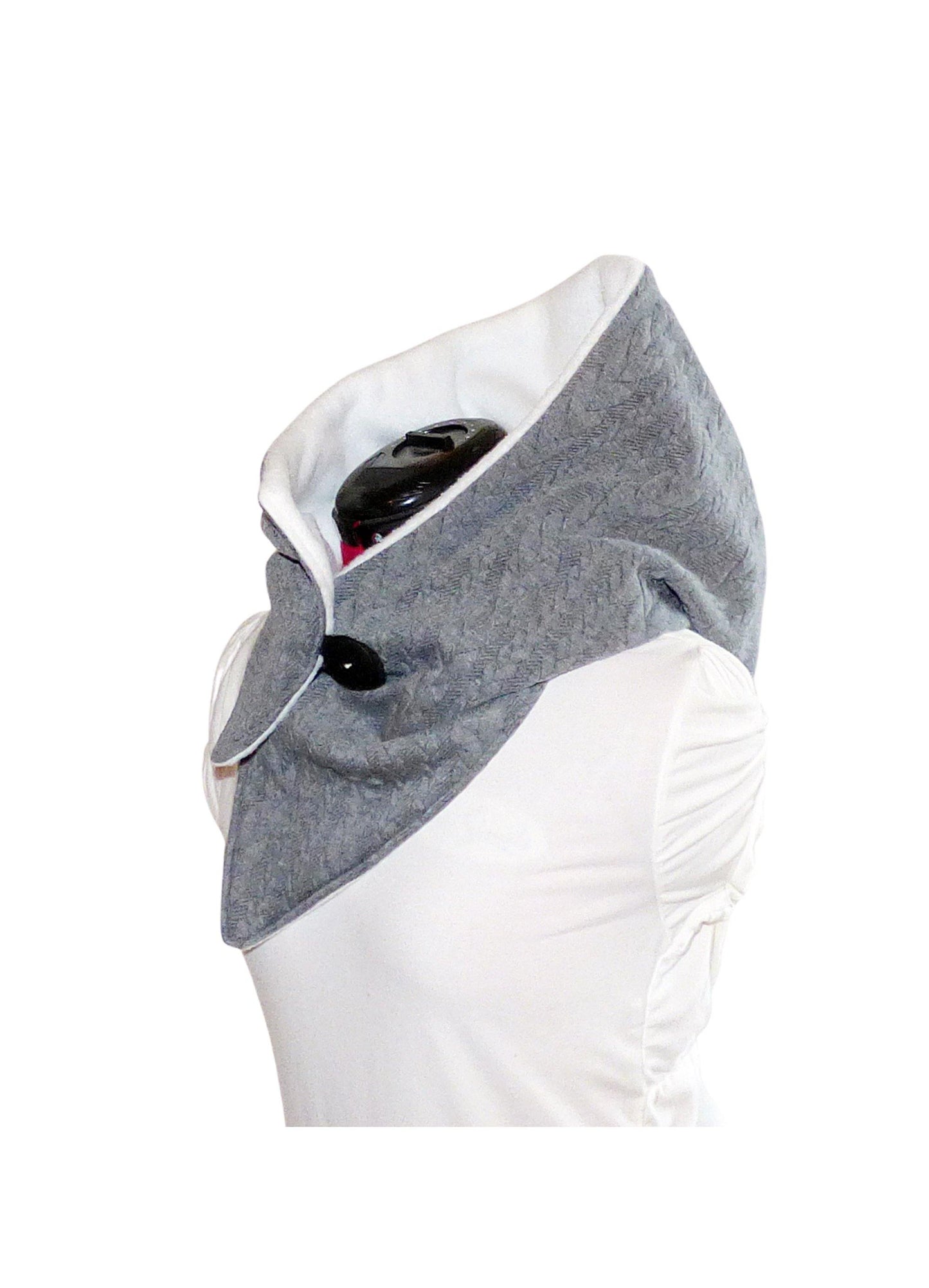 Kapuzenschal, Webstoff Zopf Jacquard grau, Fleece creme - StoffAkzente