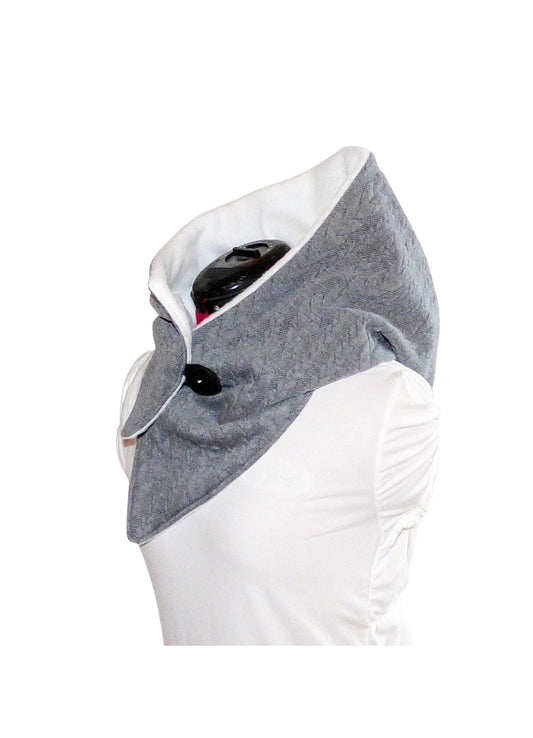 Kapuzenschal, Webstoff Zopf Jacquard grau, Fleece creme - StoffAkzente