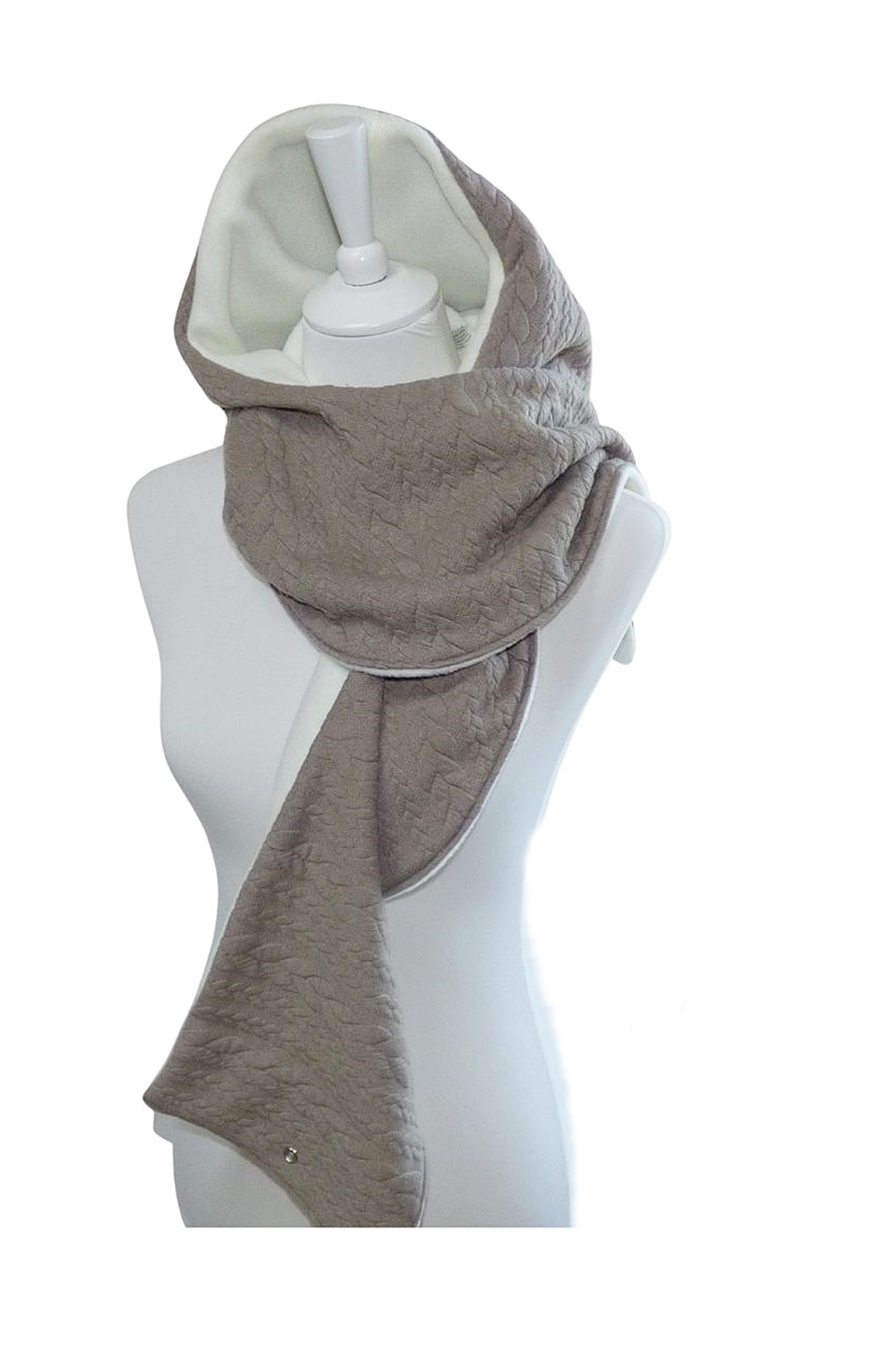 Kapuzenschal Zopfmuster beige creme lange Schalenden