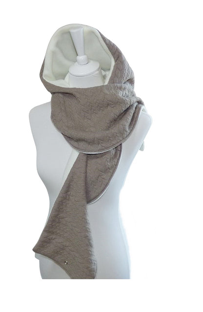 Kapuzenschal Zopfmuster beige creme lange Schalenden