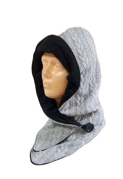 Kapuzenschal Jaquard Zopfmuster hellgrau schwarz